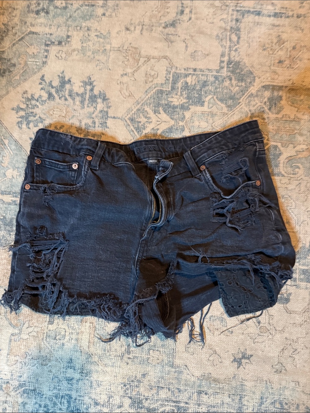 American Eagle Outfitters Black Distressed Denim Jean Shorts